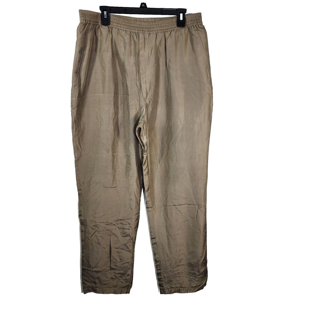 Personal Choice Womens Pants Size Large Tan 100% Silk Pull On Drawstring Lined